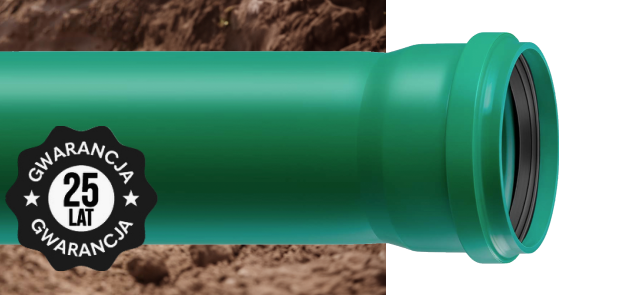 Baner z 25 lat gwarnacji oraz zieloną rurą